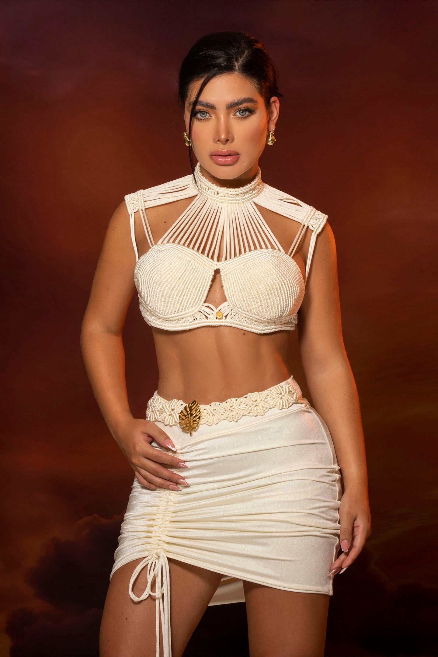 Crop Top Nácar Marfil Falda Sirena Lycra Marfil 1 Soul of the beach Alma playera